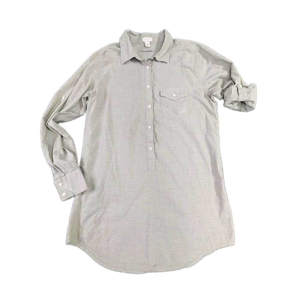 J Crew Popover Roll Tab Sleeve Shirt Womens S Green Lightweight Cotton Coastal